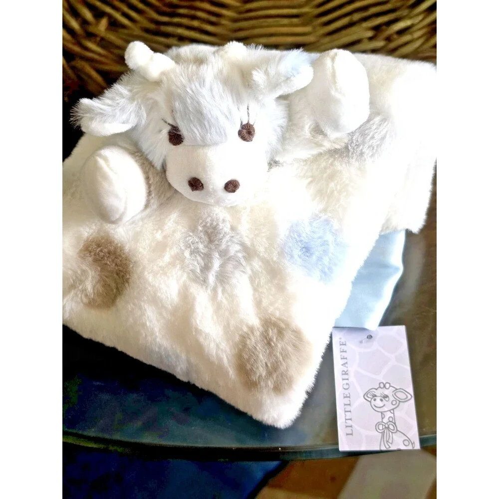Little G Blankly Giraffe Blanket Polka Dots Satin Trim Blue Gray